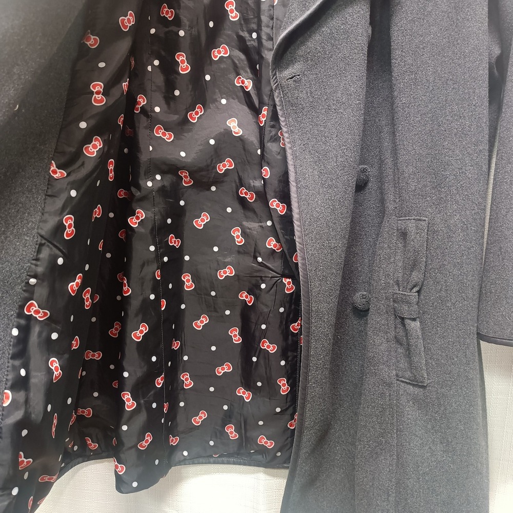Hello Kitty x Torrid Gray Wool Blend Pea Coat Polka Dot Bow Lining Womens 3 (3X) - Picture 9 of 10